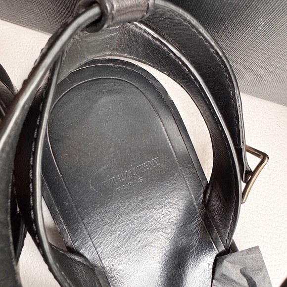 Saint Laurent Black Strappy YSL logo flat sandals black silver 37 + box - Picture 6 of 16